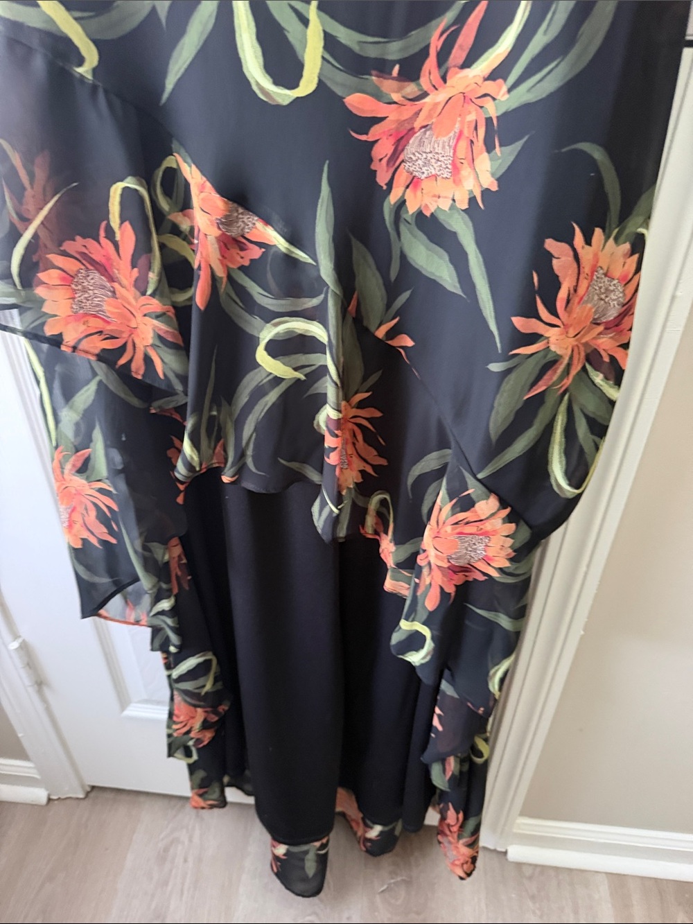 Taylor Black High-Low Slip Dress with Orange Floral Print - Picture 6 of 8